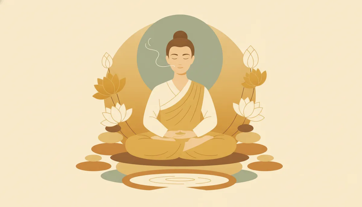 Người ngồi thiền an tịnh với hơi thở, biểu tượng chánh niệm