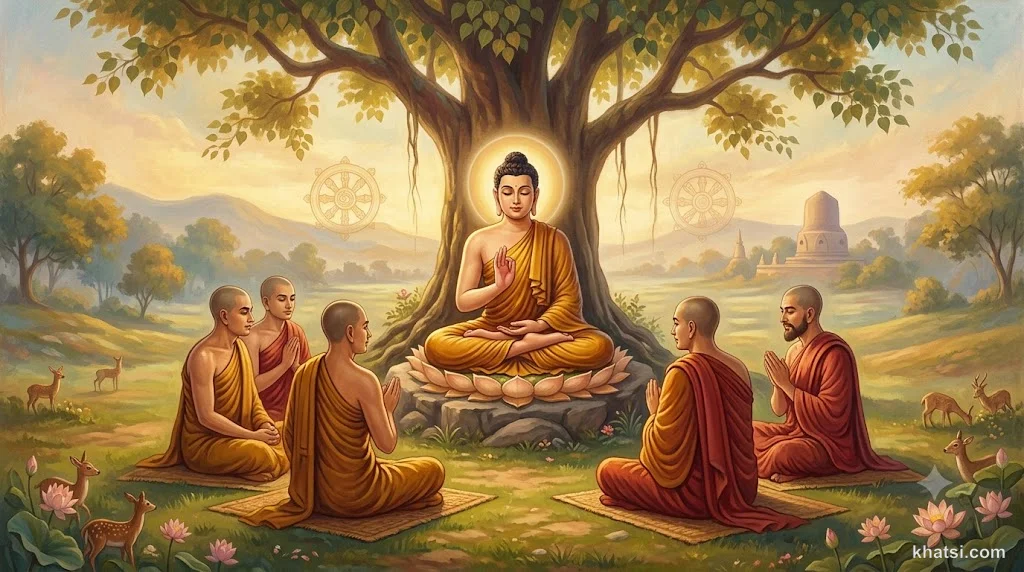Vườn Lộc Uyển nơi Đức Phật dạy Chuyển Pháp Luân lần đầu, giữa những cây sao lớn cổ.