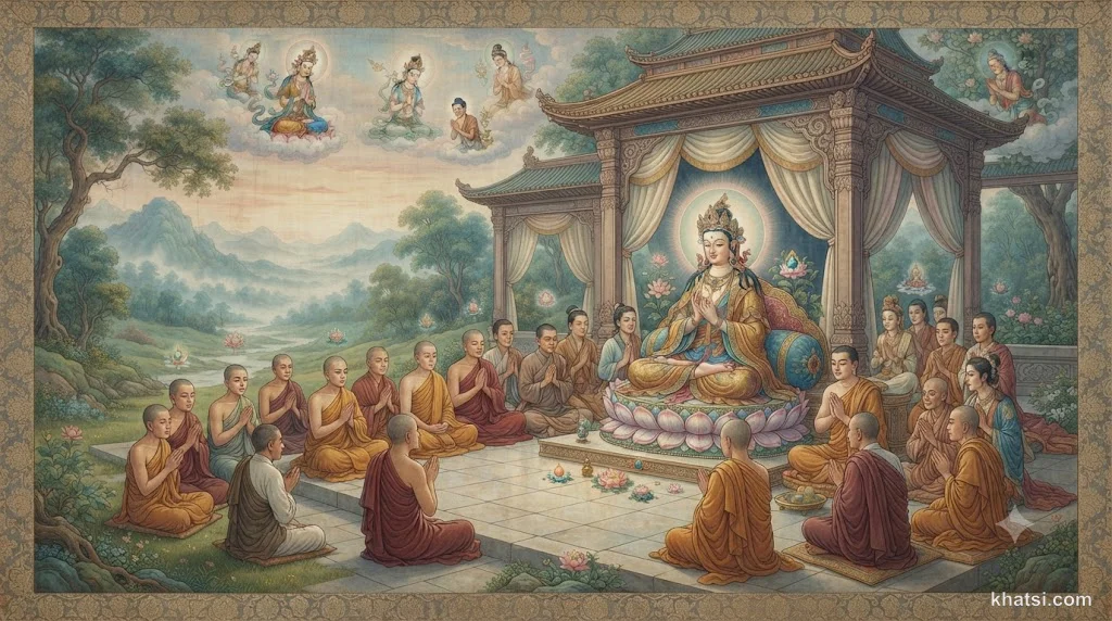 Thắng Man phu nhân thuyết pháp trước vua, hoàng hậu và chúng hội