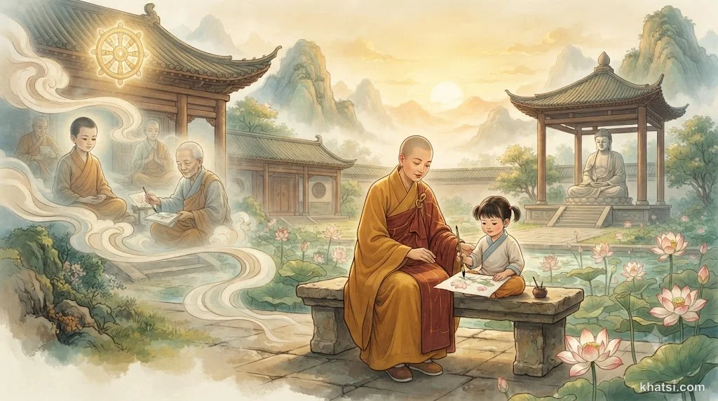 Trẻ nhỏ với hóa thân ánh sáng nhẹ nhàng, biểu tượng liên kết giữa kiếp trước và hiện tại