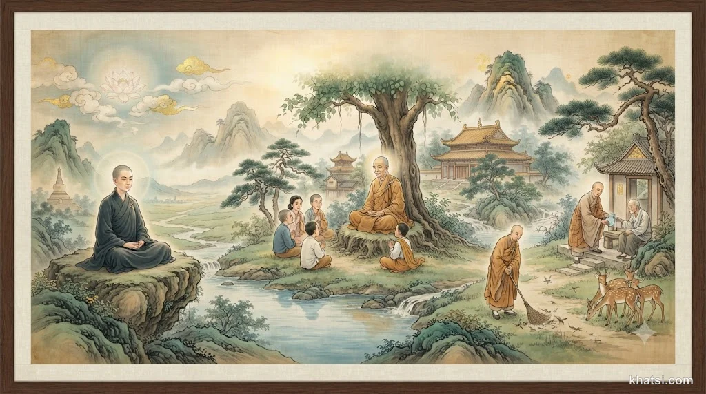 Biểu tượng hoa sen ba cánh tượng trưng cho Tam Nghiệp Thiện: Thân, Khẩu, Ý