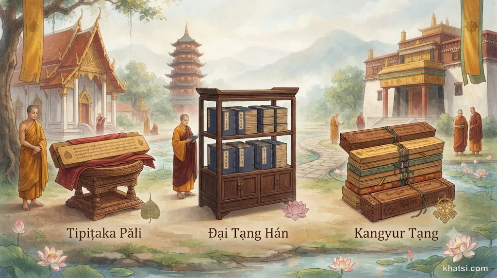 Tạng Pāli, Hán, Tạng — So sánh 3 kinh tạng lớn