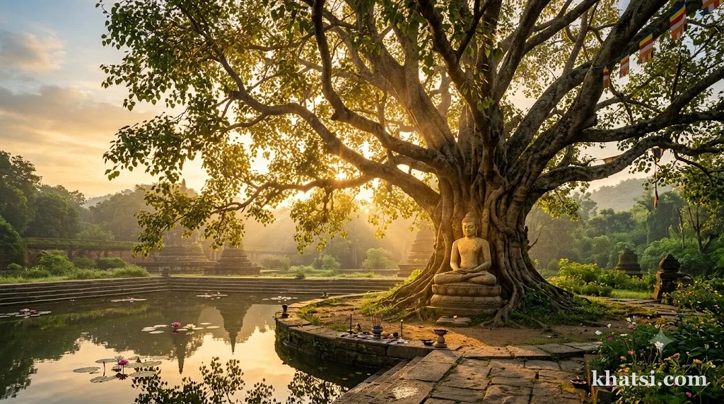Chùa Phật giáo Theravāda cổ kính dưới nắng, tượng trưng truyền thống Nguyên thủy Đông Nam Á