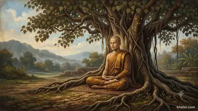 Hình ảnh một tu sĩ ngồi thiền dưới cây Bồ-đề, biểu tượng của Samādhi (tập trung tâm) trong Phật giáo