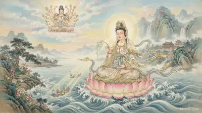 Hình ảnh Quán Âm Bồ-Tát nghìn tay nghìn mắt trong ánh sáng từ bi, tượng trưng cho oai lực của Chú Đại Bi