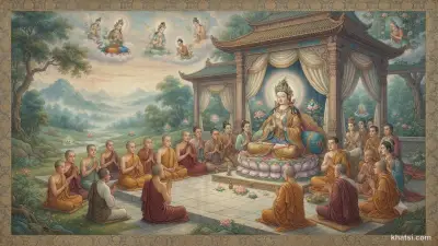 Thắng Man phu nhân thuyết pháp trước vua, hoàng hậu và chúng hội