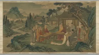 Cuộn kinh cổ Hán văn với ánh sáng dịu nhẹ, tượng trưng cho Kinh Tứ Thập Nhị Chương - bộ kinh Phật đầu tiên được dịch sang tiếng Hán
