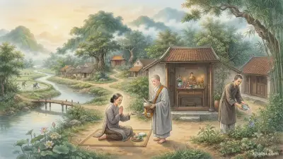 Phật tử tại gia đang thiền định tại nhà với không gian tịnh thất nhỏ