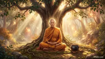 Tu-bồ-đề ngồi thiền dưới bóng cây, ánh sáng xuyên qua hình ảnh tượng trưng tánh Không